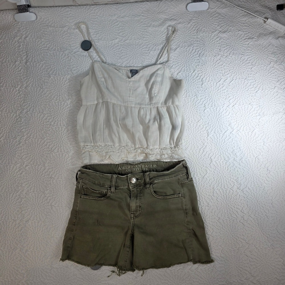 American Eagle MIDI Shorts 4 & Aerie Cami Top Small Bundle Olive green and White